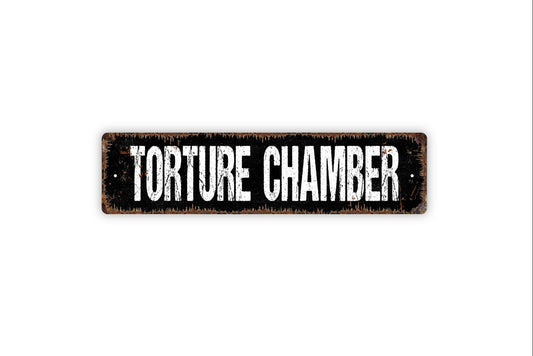 Torture Chamber Sign - Halloween Spooky Hospital Haunted House Rustic Street Metal Sign or Door Name Plate Plaque