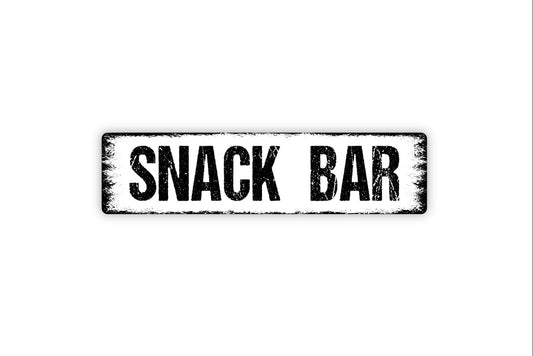 Snack Bar Sign - Kitchen Pantry Concessions Candy Soda Treats Rustic Street Metal Sign or Door Name Plate Plaque