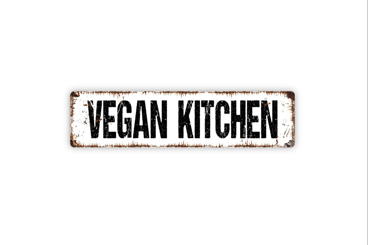 Vegan Kitchen Sign - No Meat No Dairy Kitchen Cafe Pantry Rustic Street Metal Sign or Door Name Plate Plaque