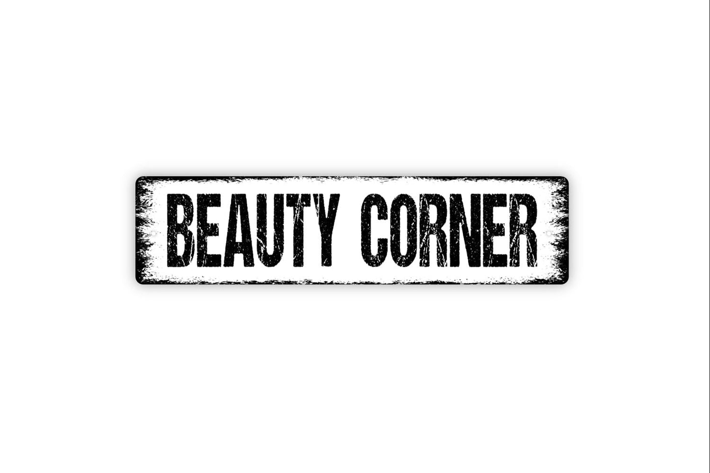 Beauty Corner Sign - Powder Room Makeup Hair Salon Rustic Street Metal Sign or Door Name Plate Plaque