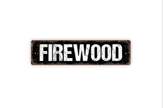 Firewood Sign - Campfire Fire Pit Camping Rustic Street Metal Sign or Door Name Plate Plaque