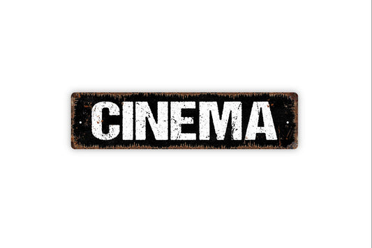 Cinema Metal Sign - Home Theater Theatre Media Room Movies Rustic Street Metal Sign or Door Name Plate Plaque