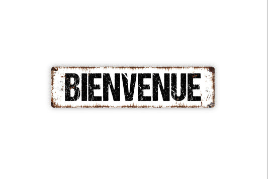 Bienvenue Sign - Rustic Custom Name Metal Street Sign or Door Name Plate Plaque