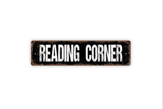 Reading Corner Sign, Library Metal Sign, Reading Room Sign, Custom Rustic Street Sign or Door Name Plate Plaque