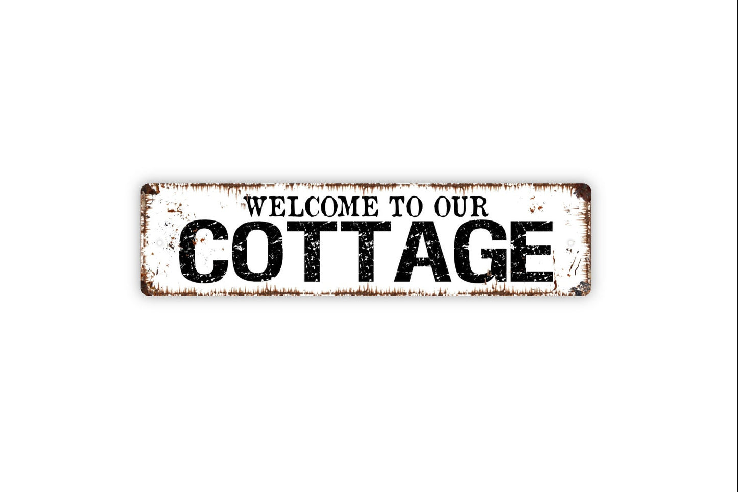 Welcome To Our Cottage Sign - Rustic Metal Street Sign or Door Name Plate Plaque