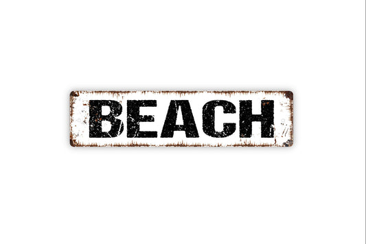 Beach Sign - Sand Sun Ocean Waves Beach House Cottage Farmhouse Style Decor Rustic Street Metal Sign or Door Name Plate Plaque