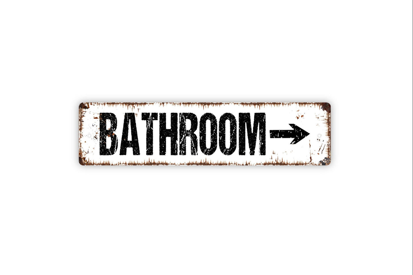 Bathroom With Arrow Sign - Restroom El Bano Toilet Guest Bath Rustic Street Metal Sign or Door Name Plate Plaque