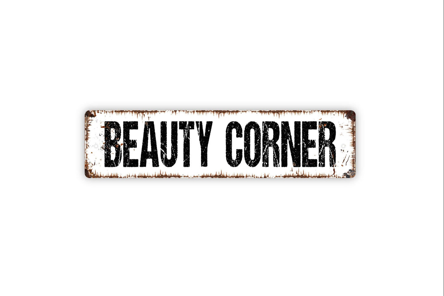 Beauty Corner Sign - Powder Room Makeup Hair Salon Rustic Street Metal Sign or Door Name Plate Plaque