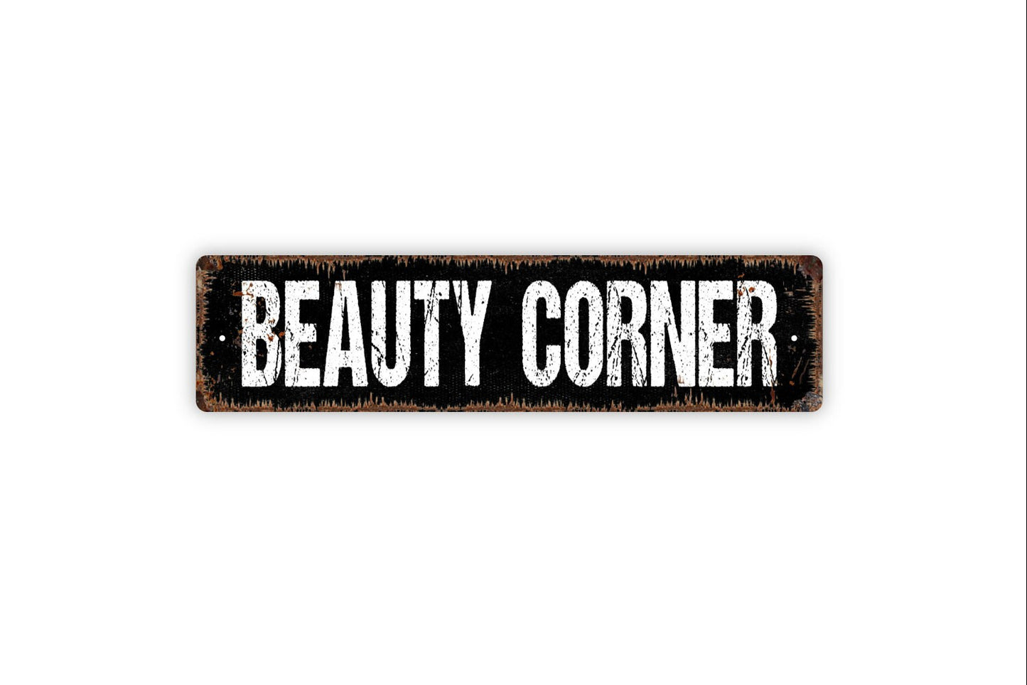 Beauty Corner Sign - Powder Room Makeup Hair Salon Rustic Street Metal Sign or Door Name Plate Plaque