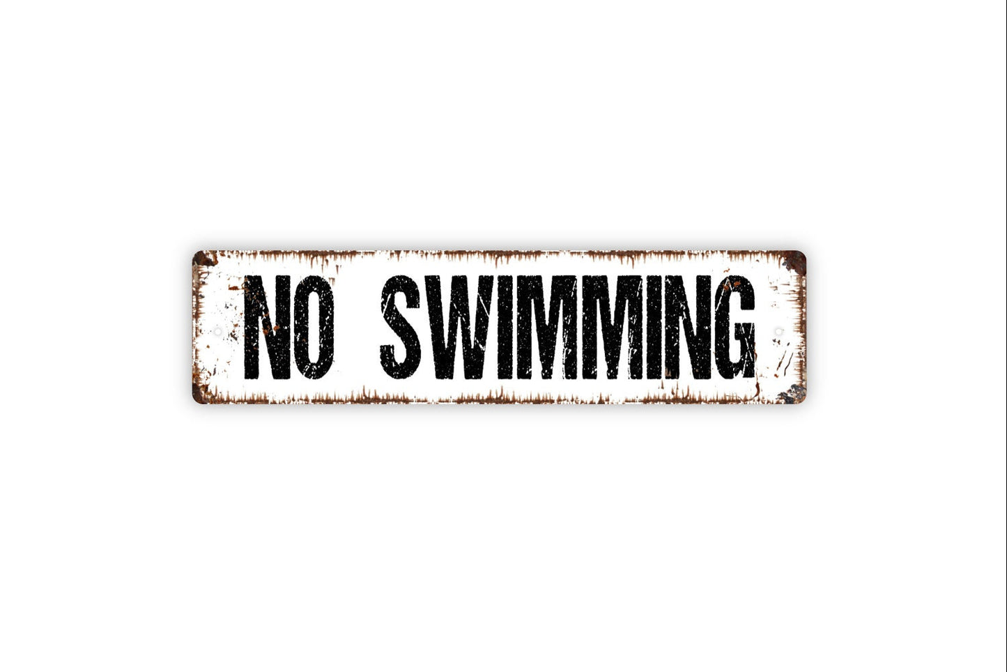 No Swimming Sign - No Swim Area Shallow Or Rough Water Rustic Street Metal Sign or Door Name Plate Plaque