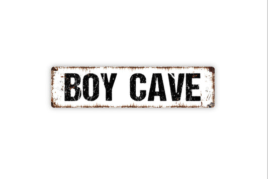 Boy Cave Sign - Rustic Metal Street Sign or Door Name Plate Plaque