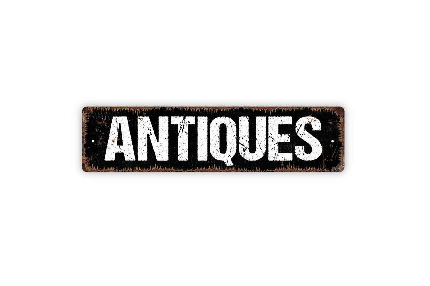 Antiques Sign - Rustic Metal Street Sign or Door Name Plate Plaque