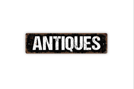 Antiques Sign - Rustic Metal Street Sign or Door Name Plate Plaque