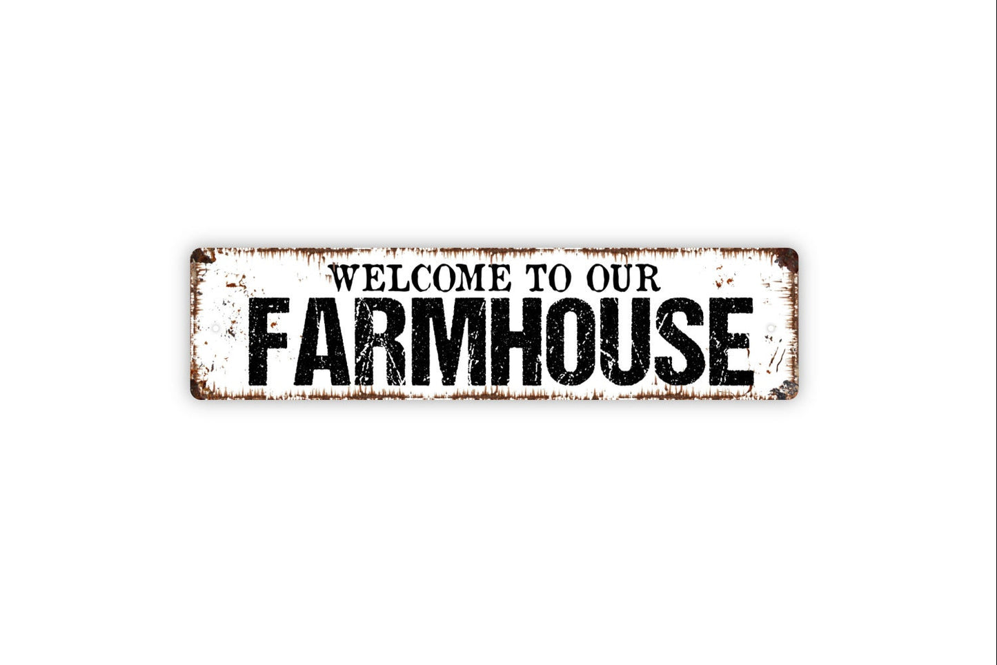 Welcome To Our Farmhouse Sign - Rustic Metal Street Sign or Door Name Plate Plaque