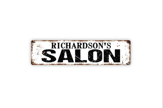 Personalized Salon Sign - Hair Studio Stylist Barber Custom Metal Sign, Rustic Street Sign or Door Name Plate Plaque