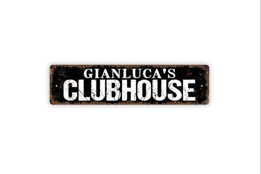 Personalized Clubhouse Sign - Kids Treehouse Fort Man Cave She Shed Rustic Street Metal Sign or Door Name Plate Plaque