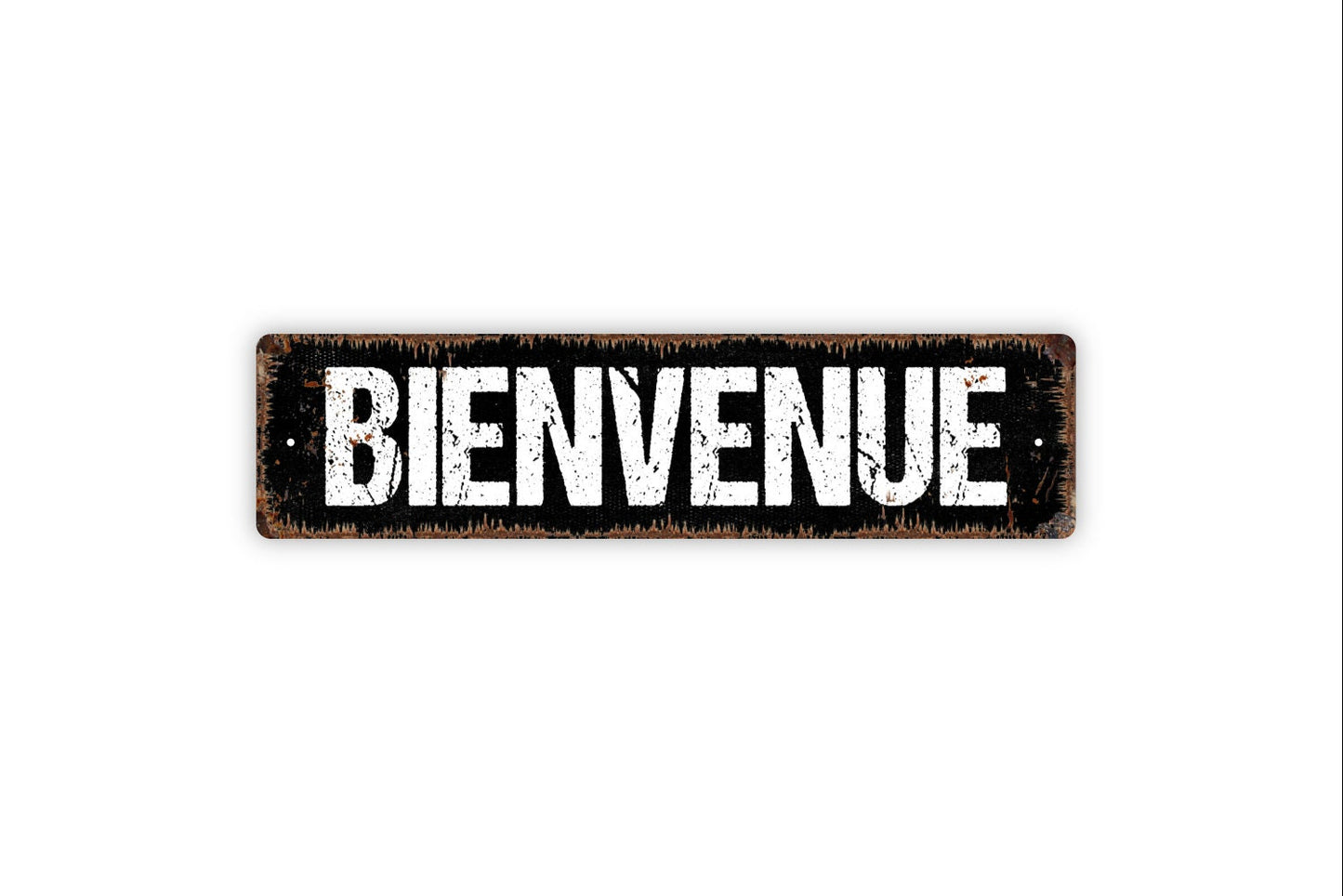 Bienvenue Sign - Rustic Custom Name Metal Street Sign or Door Name Plate Plaque