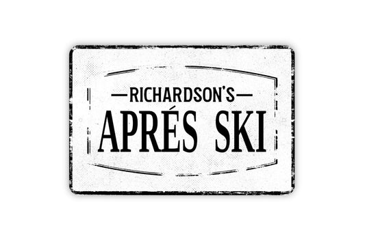 Apres Ski Sign - Skiing Bar Personalized Metal Wall Art - Custom Name Sign