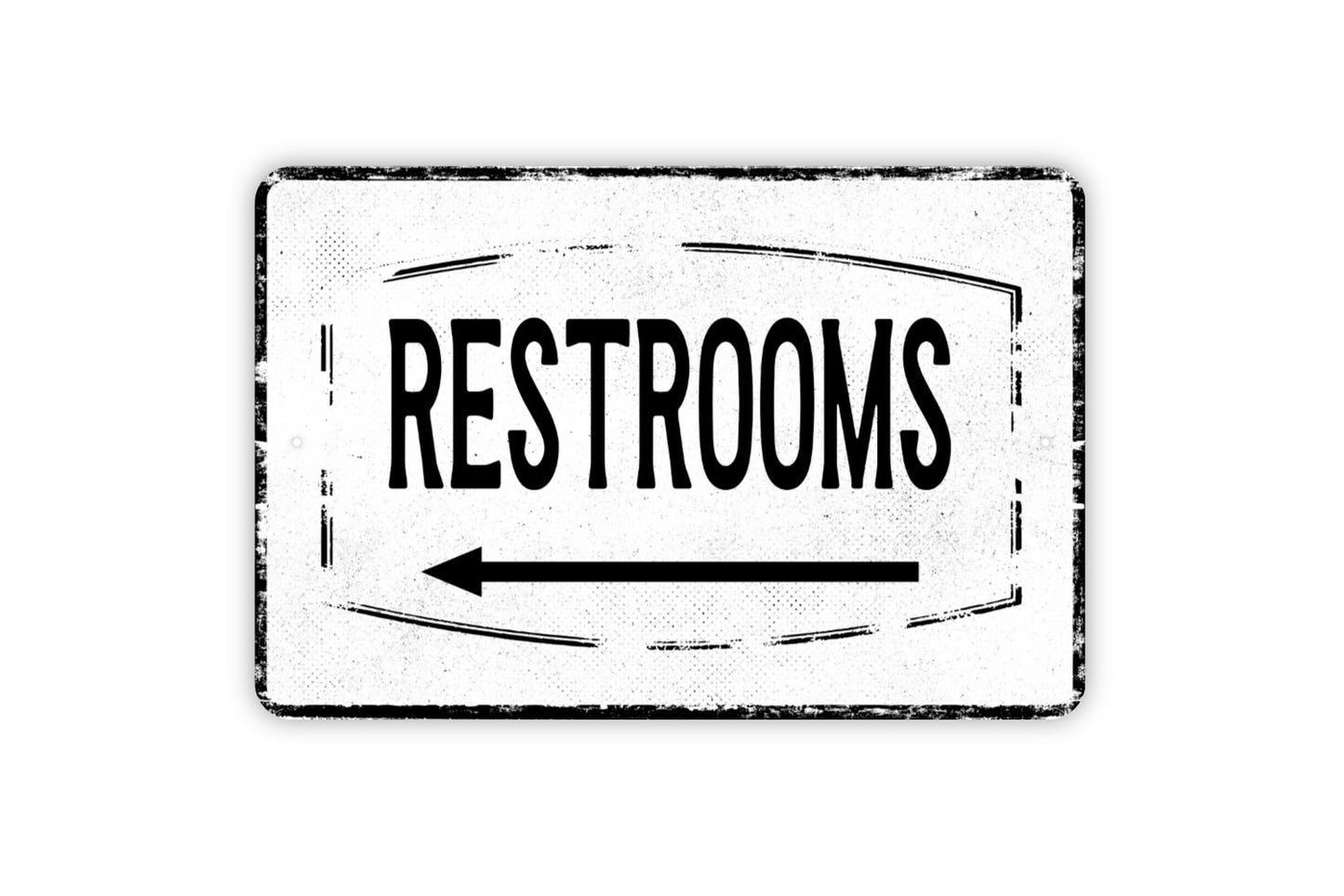 Restrooms With Directional Arrow Sign - Bathroom This Way Metal Sign Wall Art - Distressed Vintage Style