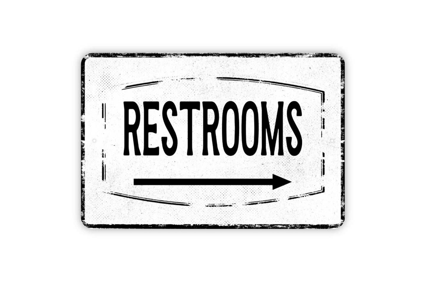 Restrooms With Directional Arrow Sign - Bathroom This Way Metal Sign Wall Art - Distressed Vintage Style