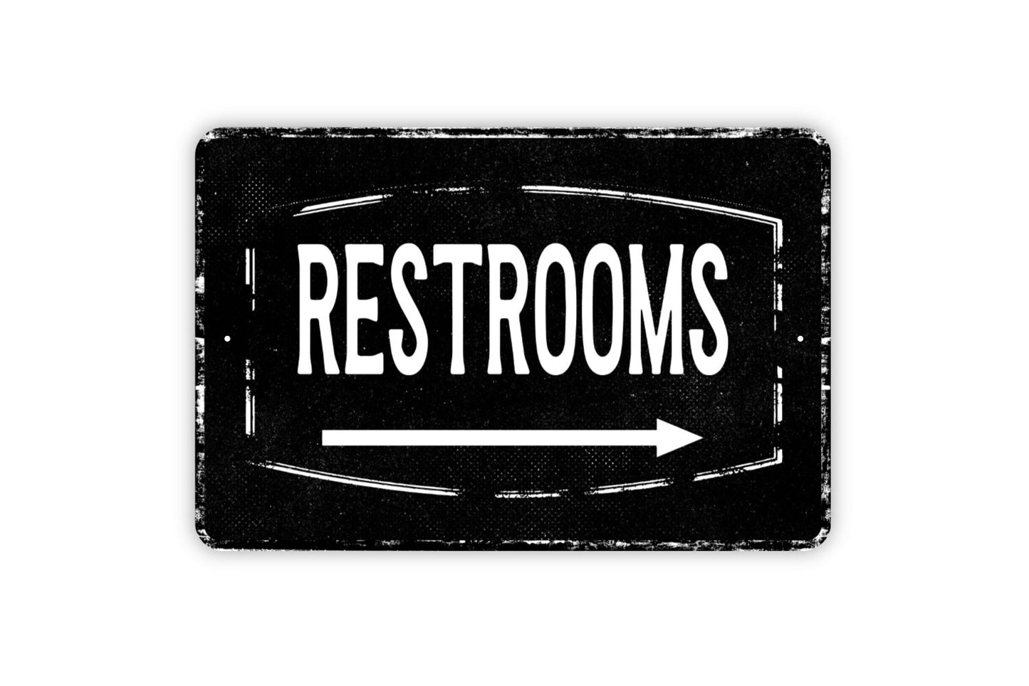 Restrooms With Directional Arrow Sign - Bathroom This Way Metal Sign Wall Art - Distressed Vintage Style