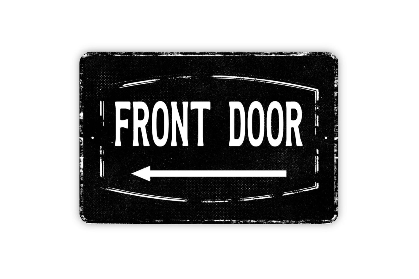 Front Door With Directional Arrow Sign - Entrance This Way Metal Sign Wall Art - Distressed Vintage Style