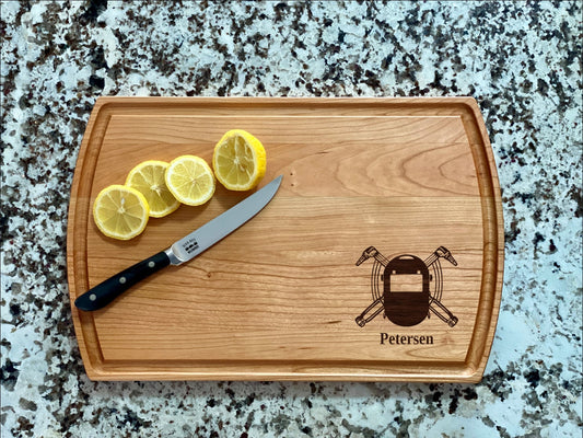 Welder Cutting Board |Welding Helmet Charcuterie Board | Custom Serving Tray | Personalized Blue Collar Worker Gift |