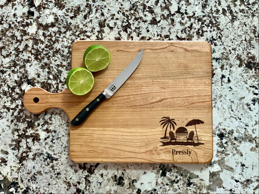 Beach Scene Cutting Board | Ocean Paradise Charcuterie Board | Custom Serving Tray | Personalized Beach House Gift | House Closing Gift