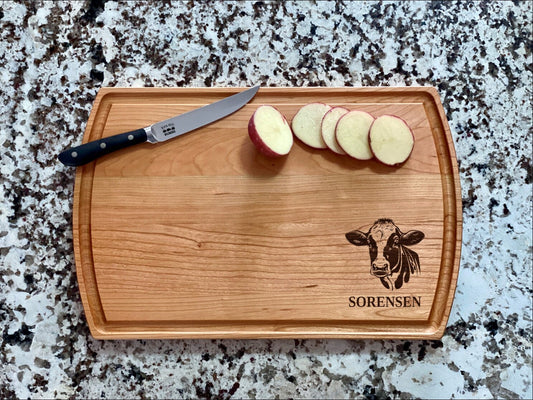 Cow Cutting Board | Dairy Farm Charcuterie Board | Custom Serving Tray | Personalized Ranch Farmer Gift | Party Tray Gift