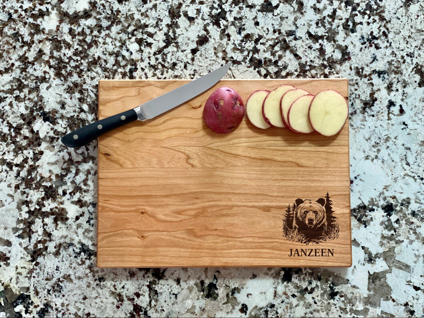 Grizzly Bear Cutting Board | Wildlife Trees Charcuterie Board | Custom Serving Tray | Personalized House Closing Gift | Wedding Anniv Gift