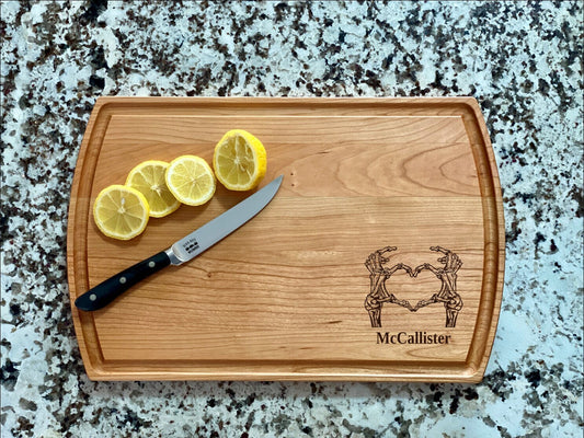 Skeleton Hands Heart Cutting Board |  Love Marriage Charcuterie Board | Custom Serving Tray | Personalized Gift | Wedding Anniversary Gift