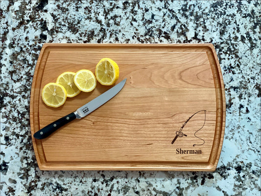 Fishing Pole Cutting Board | Fisherman Charcuterie Board | Custom Serving Tray | Personalized Fishing Gift | Wedding Anniv Gift