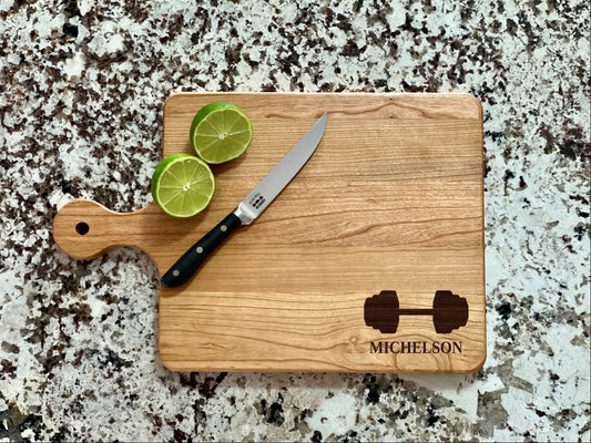 Barbell Weight Lifting Cutting Board |  Bodybuilding Charcuterie Board | Custom Serving Tray | Personalized Housewarming Closing Gift