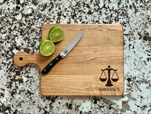 Scales Of Justice Cutting Board | Criminal Law Charcuterie Board | Custom Serving Tray | Personalized Attorney Gift