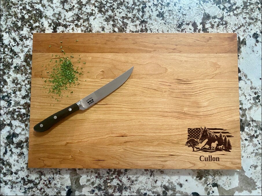 Horses With Flag Cutting Board | Equestrian Charcuterie Board | Custom Serving Tray | Personalized Ranch Farmer Gift | Patriotic Party Tray