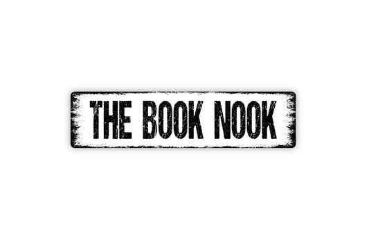 The Book Nook Sign - Free Library Reading Corner Lending Library Reading Rustic Street Metal Sign or Door Name Plate Plaque