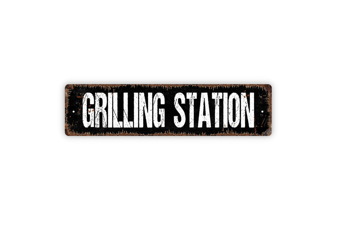 Grilling Station Sign - Kitchen Pantry Backyard Grill Smoke Pit Smoker Rustic Street Metal Sign or Door Name Plate Plaque