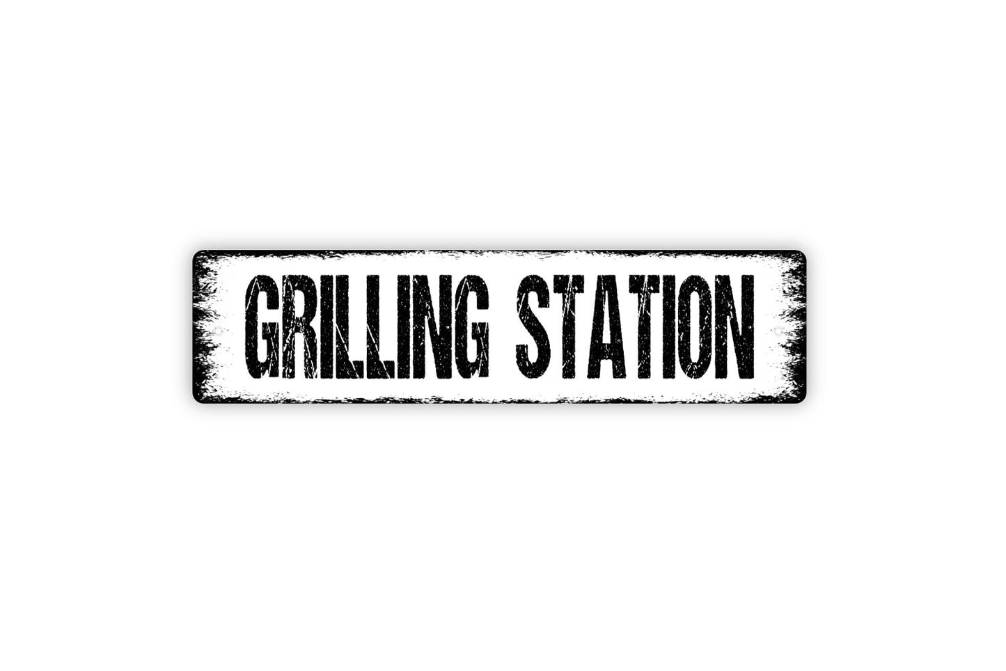 Grilling Station Sign - Kitchen Pantry Backyard Grill Smoke Pit Smoker Rustic Street Metal Sign or Door Name Plate Plaque