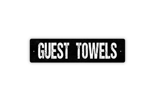 Guest Towels Sign - Bathroom Restroom Bed And Breakfast Swimming Pool Clean Dirty Beach Rustic Street Metal Sign or Door Name Plate Plaque