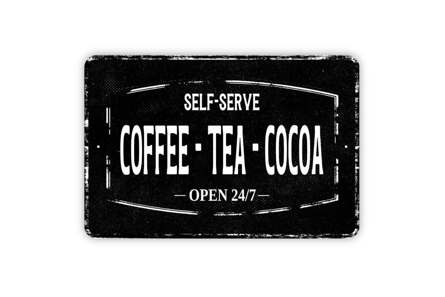 Self-Serve Coffee Tea Cocoa Sign | Hot Drink Station Wall Decor | Kitchen Cafe Bar Wall Art | Vinyl Sticker or Metal Sign