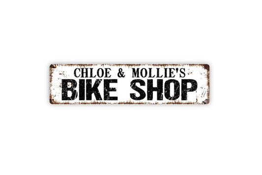 Personalized Bike Shop Sign – Custom Bicycle Repair Shop Wall Decor – Rustic Cycling Sign – Metal Sign or Vinyl Sticker
