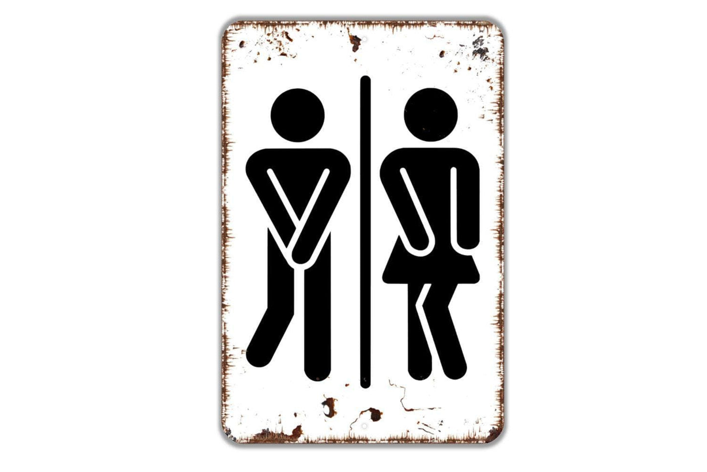 Funny Man Woman With Crossed Legs Sign - Gender Neutral Bathroom Metal Wall Art - Indoor or Outdoor