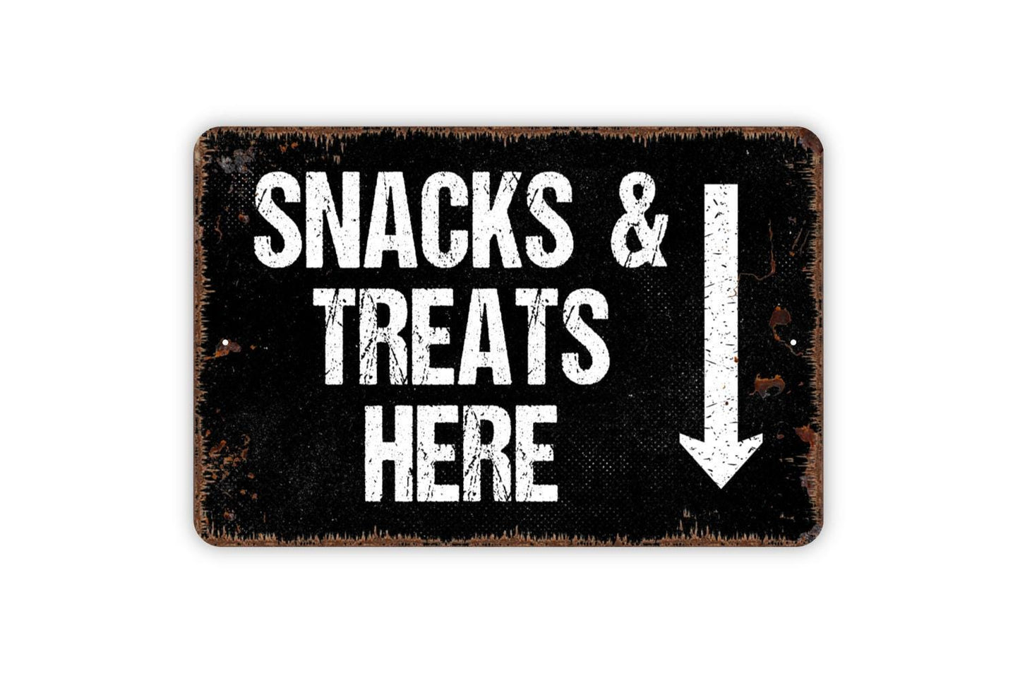 Snacks And Treats Here With Arrow Sign, Metal Sign, Restaurant Cashier Bar Food Indoor Or Outdoor Use