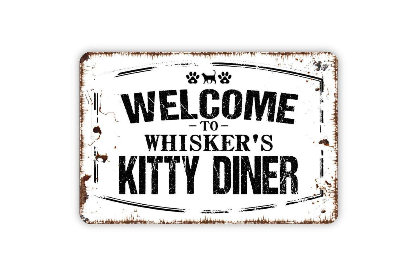 Personalized Welcome To Kitty Diner Sign - Custom Cat Kitten Pet Metal Wall Art Indoor Or Outdoor
