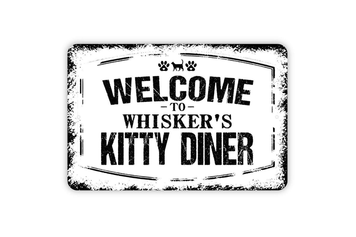 Personalized Welcome To Kitty Diner Sign - Custom Cat Kitten Pet Metal Wall Art Indoor Or Outdoor
