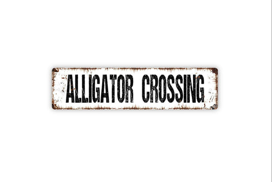 Alligator Crossing Sign | Funny Gator Wall Decor | Metal Sign or Vinyl Sticker for Homes, Yards, Cabins, or Southern Style Decor