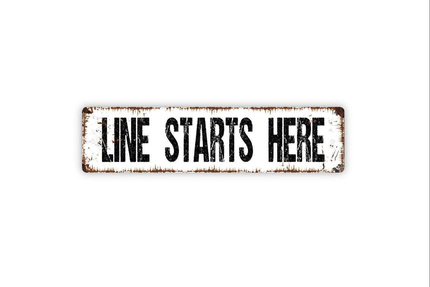 Line Starts Here Sign – Business Entrance Queue Sign – Store or Event Waiting Line Wall Sign – Metal Sign or Vinyl Sticker