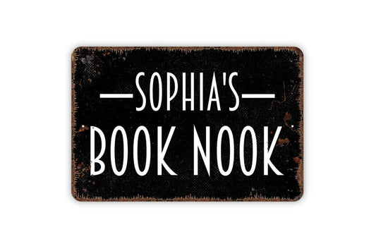 Personalized Book Nook Sign - Custom Reading Library Corner Metal Wall Art - Indoor or Outdoor