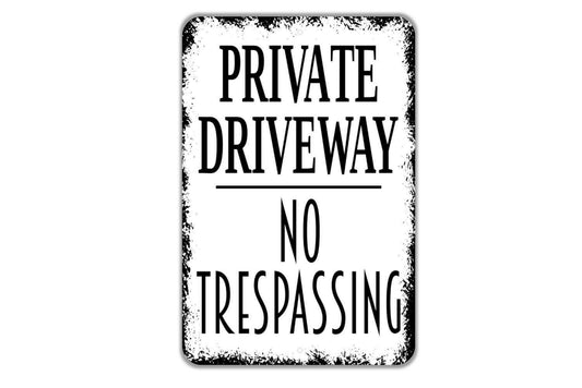 Private Driveway No Trespassing Sign - Vertical Metal Art