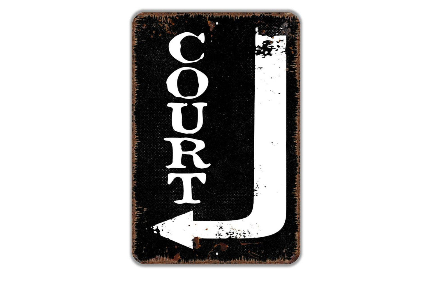 Court With Right or Left Arrow Sign Metal or Vinyl Sticker | Sports Court Direction Sign | Gym Wall Decor | Outdoor Recreation Sign